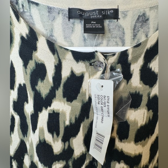 August Silk Leopard Print Cardigan Black Womens Button Down Sweater - Picture 2 of 6
